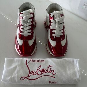 Christian Louboutin Loubishark Red and White Metallic Sneakers 39.5 / 8.5 - 9